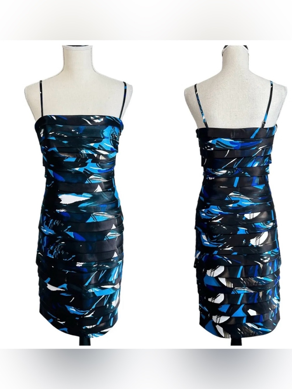 Calvin Klein Strapless Spaghetti Strap Option Layered Mini Dress Zip Back Blue 4